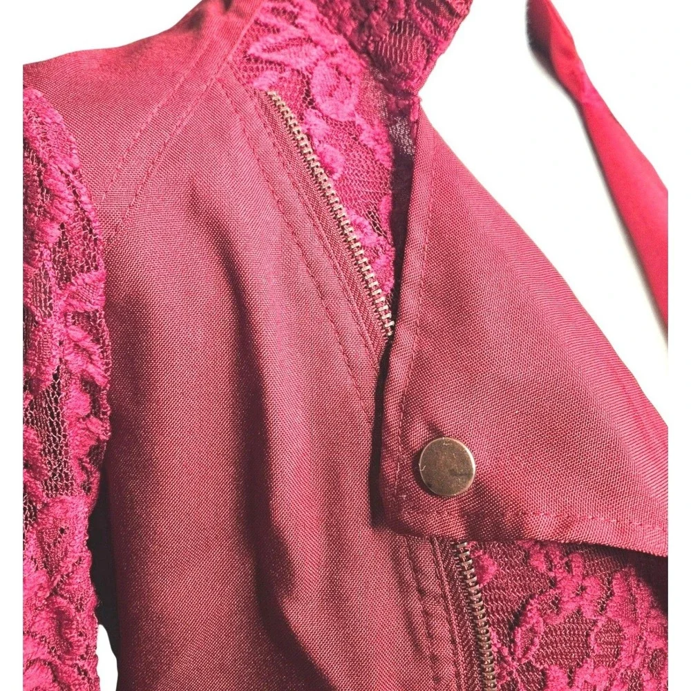 Red Snap Y2K Whimsigoth Lace Red Long‎ Sleeve Small Shacket